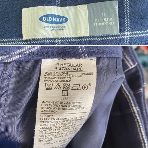 Old Navy Windowpane Plaid Wide Leg Crop Pants Navy/White Career Office Sz 4 - Picture 8 of 8